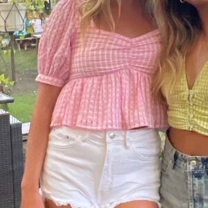 Pink and white gingham top